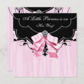 ピンク ブラック プリンセス ベイビー シャワー 招待状 (正面/裏面)