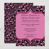 ピンク ブラック ペイズリー オルネイト ピンク フレーム ポスト ウェディング 招待状 (正面/裏面)