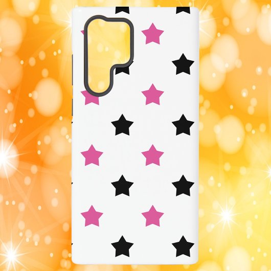 ピンク ブラック ホワイトの星柄 SAMSUNG GALAXYケース
