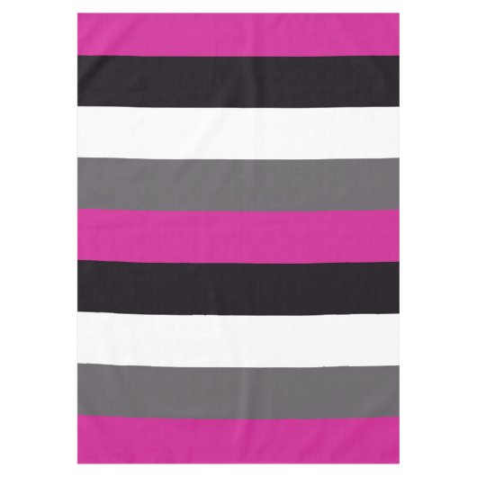 ピンク、ブラック、ホワイト、グレーのストライプ各オプション テーブルクロス (正面)