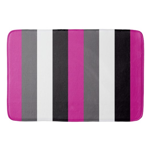 ピンク、ブラック、ホワイト、グレーのストライプ各オプション バスマット (正面)
