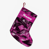 ピンク、ブラック、ホワイト、グレーの渦巻き スモールクリスマスストッキング (正面 (吊り時))