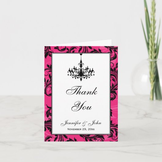 ピンク ブラック ホワイト シャンデリア お礼カード サンキューカード (正面)