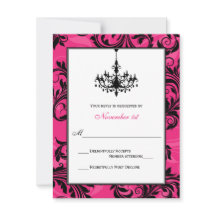 ピンク ブラック ホワイト シャンデリア スクロール 返信カード