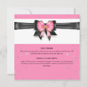 ピンク ブラック ホワイト ストライプ グリッター ボウ スパークル 招待状 (裏面)