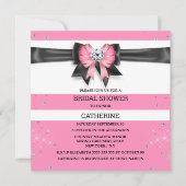 ピンク ブラック ホワイト ストライプ グリッター ボウ スパークル 招待状 (正面)