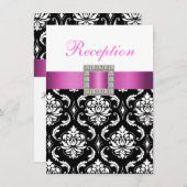 ピンク ブラック ホワイト ダマスク 結婚式 受付 カード (正面/裏面)