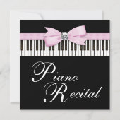 ピンク ブラック ホワイト ピアノ 鍵盤 発表会 招待状 (正面)