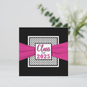ピンク ブラック ホワイト ポルカドット フォト 卒業パーティ 招待状 (スタンド正面)