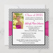 ピンク ブラック ホワイト ポルカドット フォト 卒業パーティ 招待状 (裏面)