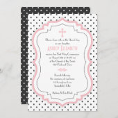 ピンク ブラック ホワイト ポルカドット 通信 ご案内 招待状 (正面/裏面)