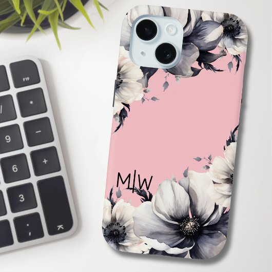 ピンク ブラック ホワイト モノグラム フラワー Case-Mate iPhoneケース