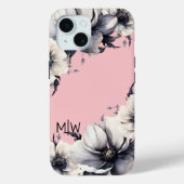 ピンク ブラック ホワイト モノグラム フラワー Case-Mate iPhoneケース (裏面)