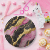 ピンク ブラック マーブル模様 ゴールド ペーパープレート (パーティー)