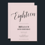 ピンク ブラック モダン ミニマル スクリプト エイティーン 18 18 18世紀 招待状<br><div class="desc">自由にカスタマイズしてください。

 フロントまたはバックに写真を追加することもできます。</div>