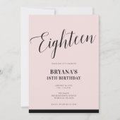 ピンク ブラック モダン ミニマル スクリプト エイティーン 18 18 18番目 招待状 (正面)