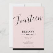 ピンク ブラック モダン ミニマル スクリプト フォーティーン 14 14日 招待状 (正面)