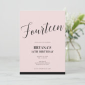 ピンク ブラック モダン ミニマル スクリプト フォーティーン 14 14日 招待状 (スタンド正面)