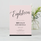 ピンク ブラック モダン ミニマル スクリプト 18歳 18 18th 招待状 (スタンド正面)
