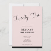 ピンク & ブラック モダン ミニマル スクリプト 21 招待状 (正面)