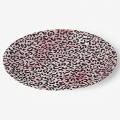 ピンク·ブラック·レオパード·プリント ペーパープレート (アングル)