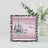 ピンク ブラック レパード シャンデリア バースデーパーティー 招待状 (スタンド正面)