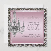 ピンク ブラック レパード シャンデリア バースデーパーティー 招待状 (裏面)