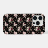 ピンク ブラック ワインレッド 水彩花柄 iPhoneケース (裏面横)