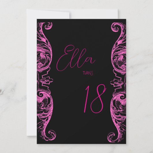 ピンク & ブラック 招待状 (正面)