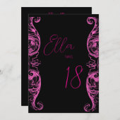 ピンク & ブラック 招待状 (正面/裏面)