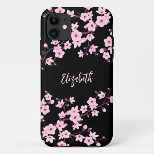 ピンク ブラック 桜 モノグラム Case-Mate iPhoneケース (裏面)