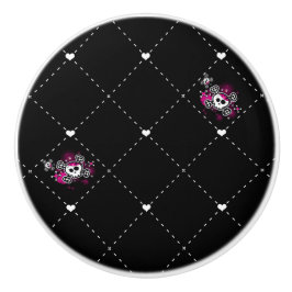 ピンク & ブラック 海賊 ドクロ クロスボーン パンク ドレッサー セラミックノブ