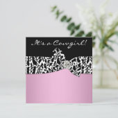 ピンク ブラック 牛柄 コウガール ベビーシャワー 招待状 (スタンド正面)