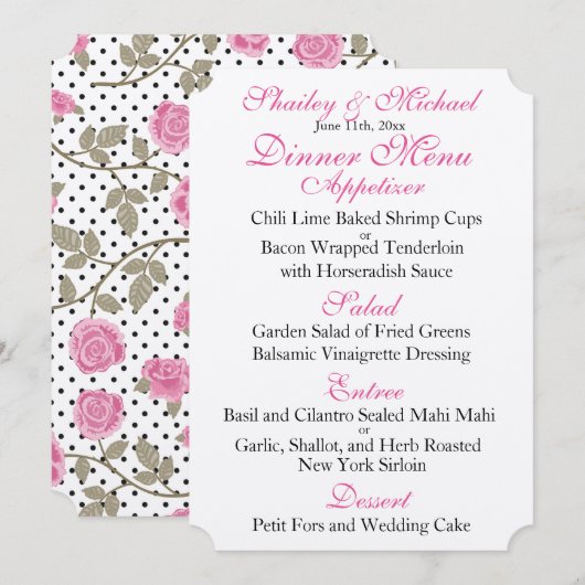 ピンク/ブラック 結婚披露宴 メニュー 招待状 (正面/裏面)