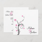 ピンク ブラック 花模様の渦巻き 白 ウェディングアフターパーティー 招待状 (正面/裏面)