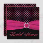 ピンク、ブラック、赤いハートブライダルシャワーの招待 招待状 (正面/裏面)