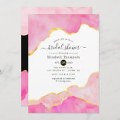 ピンク、ブラック、金ゴールドアゲートブライダルシャワー 招待状 (正面/裏面)