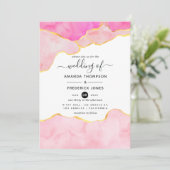 ピンク、ブラック、金ゴールドアゲ結婚ート 招待状 (スタンド正面)