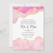 ピンク、ブラック、金ゴールドアゲ結婚ート 招待状 (正面)