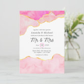 ピンク、ブラック、金ゴールドアゲ結婚ート 招待状 (スタンド正面)