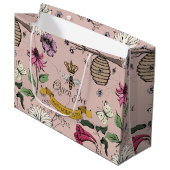 ピンク、ブラック、金ゴールドクイーンビー王室のクラウン写真 ラージペーパーバッグ (正面アングル)