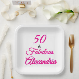 ピンク ブラック 50歳 お誕生日おめでとう 50歳の誕生日 ペーパープレート