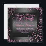 ピンク/ブラックSweet16スター&スワール誕生日招待状 招待状<br><div class="desc">ピンク/エレガントブラックSweet16スター&スワール誕生日招待状</div>