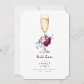 ピンク&ブルガンディペオニーシャンパンブライダルシャワー 招待状 (正面)