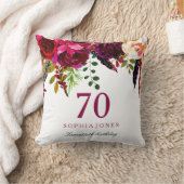 ピンク&ブルガンディボホフローラ70誕生日ギフト クッション (ブランケット)