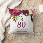 ピンク&ブルガンディボホフローラ80誕生日ギフト クッション (ブランケット)
