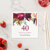 ピンク&ブルゴーニボホフローラ40th誕生日パーティー スタンダードカクテルナプキン (インサイチュ)