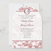ピンク&ブルゴーニュバラ結婚式招待状 招待状 (正面)