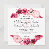ピンク&ブルゴーニュフローラリース結婚式招待状 招待状 (正面)