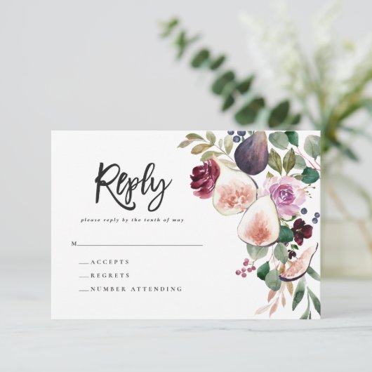 ピンク、ブルゴーニュ、イチジクのフローラはっきりしたスクリプトの応答 (スタンド正面)